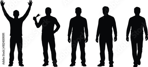 Human silhouette poses, black vector illustration, gesture study artwork, body language design, minimal graphic element, posture sequence decor asset