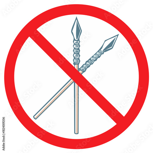 Spear Forbidden Sign Two Spears Crossed out in Red Circle Design Concept Symbol