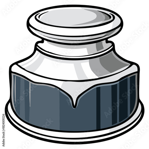 Classic glass inkwell with dark ink vector illustration for calligraphy and writing