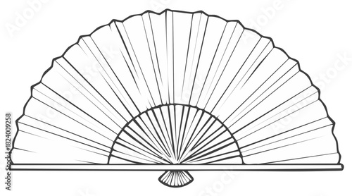 Traditional Open Hand Fan Outline Drawing Minimalist Vector Art