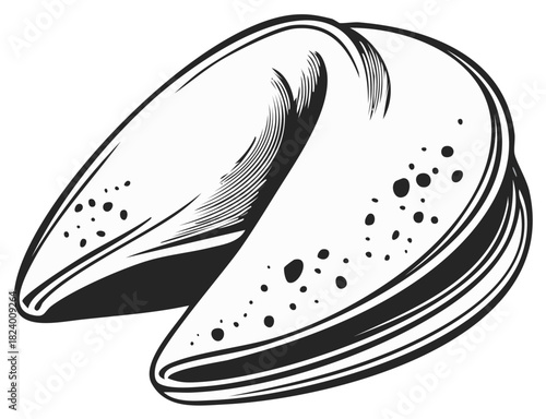 Isolated fortune cookie illustration in black and white with crisp design
