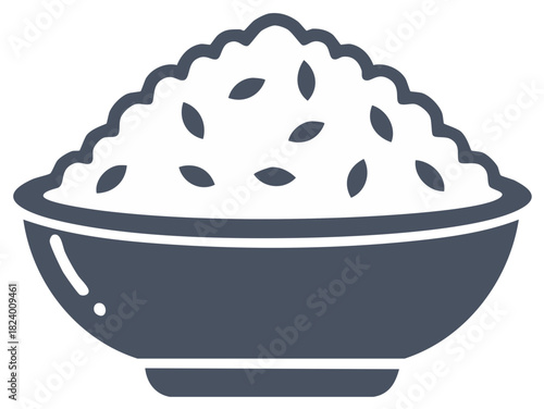 Simple glyph icon of a full bowl of cooked white rice, a staple food grain