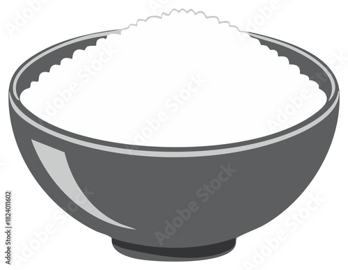 Simple illustration of a bowl filled with white rice, isolated on a white background.