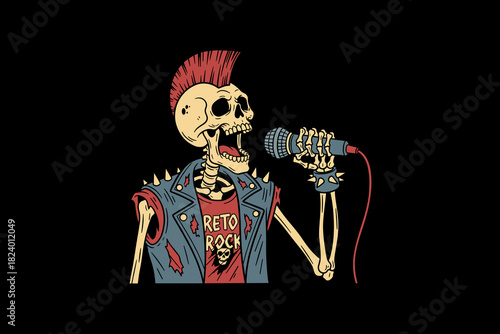 Punk Rock Skeleton Singer with Microphone.