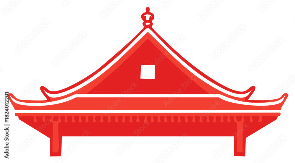 Obraz premium Red Asian Architecture Illustration with Pagoda Roof and Temple Details, vector design