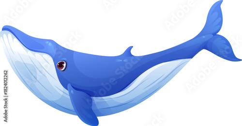 Cartoon blue whale character. Ocean mammal specie cute isolated personage, marine animal funny vector character. Oceanarium wildlife big mammal, whale happy cartoon personage or cheerful mascot