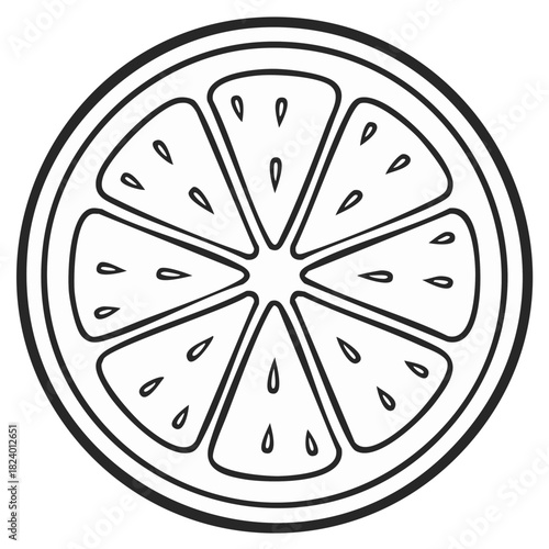 Black and White Slice of Citrus Fruit, Orange, Lemon, Lime with Seeds in Wedges, Food