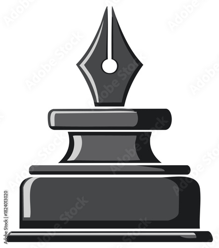 Classic fountain pen nib poised above an inkwell, symbol of writing and tradition