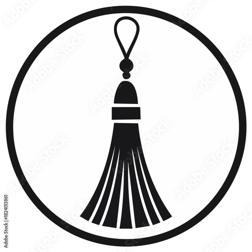Elegant black tassel icon in a circle minimalist decorative design element vector illustration