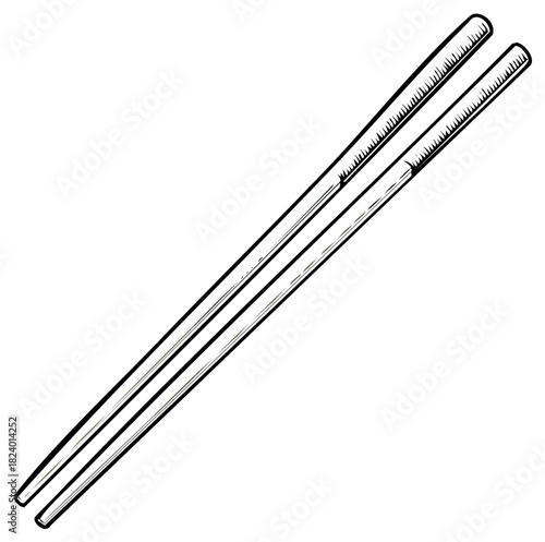 Pair of Chopsticks Illustration, Black and White Vector Graphic