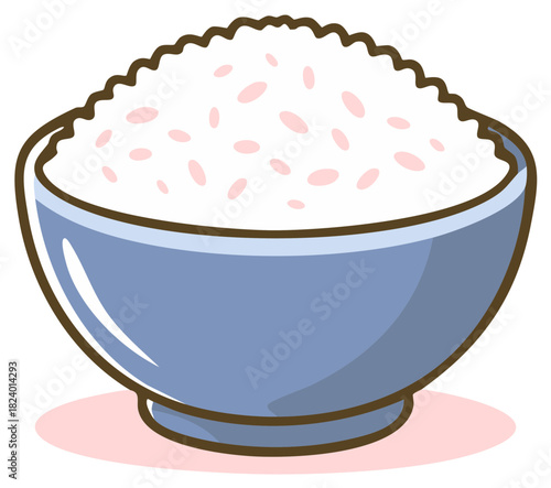 Cartoon illustration of a full bowl of fluffy white rice ready to be served
