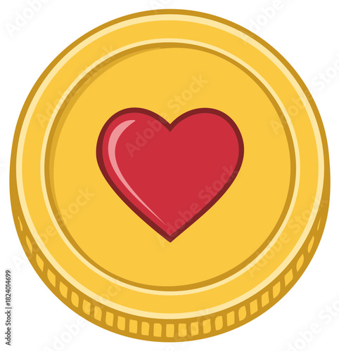 Gold Coin with Heart Icon Illustration, Love, Value, Reward, Giving