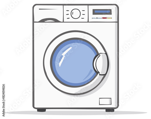 Modern Front Load Washing Machine with Circular Glass Door, Control Panel and Digital Display