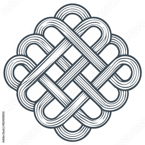 Intricate endless Celtic knot with engraved line art a monochrome symbol of eternity and unity