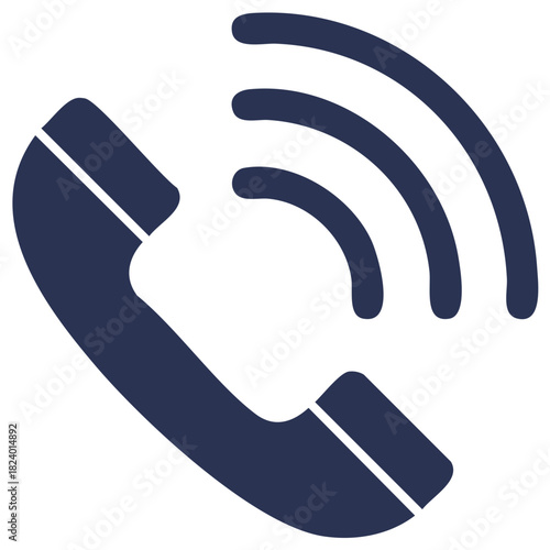 Dark Blue Telephone Icon With Sound Waves For Communication Symbol