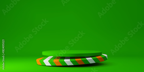 Happy St Patrick Day podium stage stand with round green platforms, vector product display. Patrick Day Irish holiday podium in studio showroom, floating or levitating stage for display background