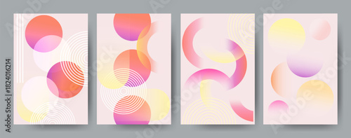 Abstract banner set with soft gradient circles and geometric shapes. Pastel design in pink, orange, and yellow tones for digital or print projects