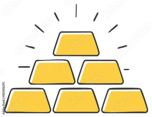 Stack of shining gold bars illustration with radiating light