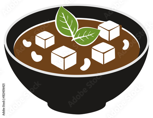 Hearty savory stew with plant based tofu cubes fresh green herbs and white beans