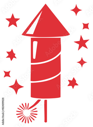 Red Firework Rocket with Bursting Stars Celebration Celebration Element