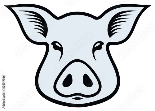 Illustration of a pig face with big ears and snout with nostrils animal husbandry concept