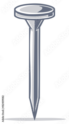 Simple Metal Flat Head Nail Vector Graphic for Carpentry and Building