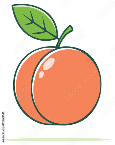 Peach Fruit Illustration: Sweet Produce with Leaf and Juicy Texture, Healthy Food Concept