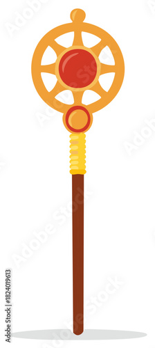 Ornate Golden Scepter with Red Gemstone - Royal, Magic, Fantasy Object