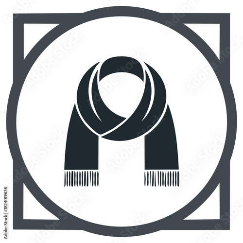 Elegant Scarf Silhouette Graphic in Framed Roundel, Stylish Winter Accessory Art