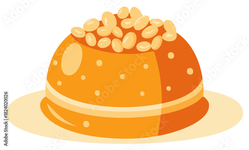 Orange Fluted Dessert with White Beans Topping on Plate