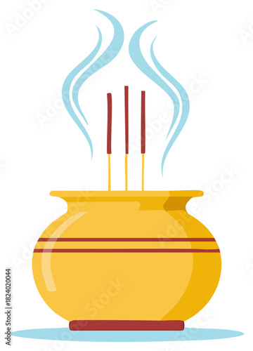 Ceremonial Incense Burner with Burning Sticks and Gentle Smoke Wisps