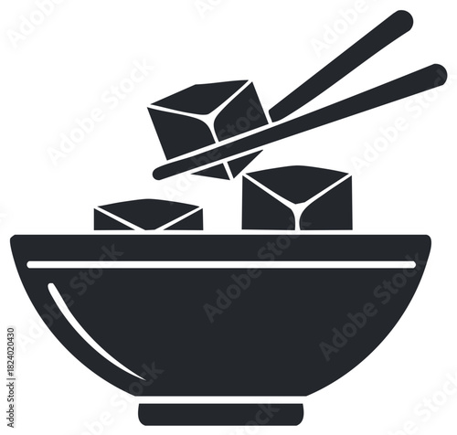 Tofu Cubes in a Bowl with Chopsticks Asian Food Illustration