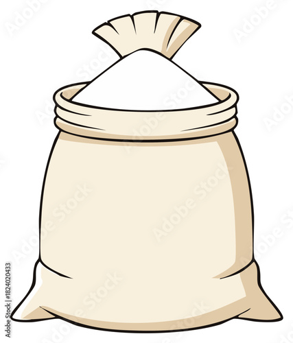 An illustration of a full sack filled with white grains or flour on a white background.