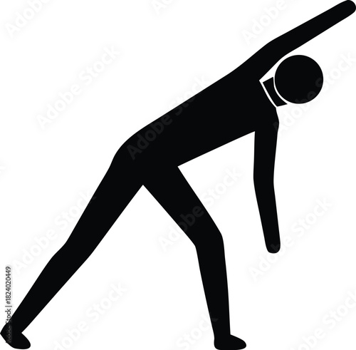 Stick figure stretching exercise vector icon side bend for fitness and well being silhouette vector illustration