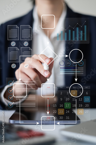 фотографія Businessman flowchart workflow project management process strategy algorithm sys