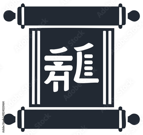 Oriental scroll with hieroglyphics in traditional Asian style, art. Vector illustration