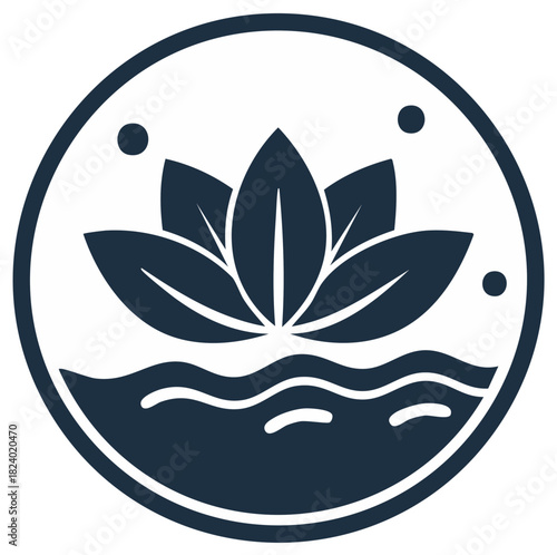 Elegant Lotus Flower Blooming on Wavy Water Surface within a Clean Circular Frame Symbolizing Purity and Tranquility