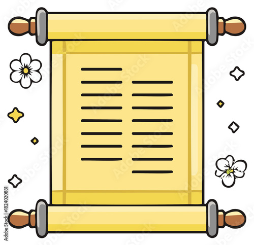 Ancient scroll with text and decorative elements