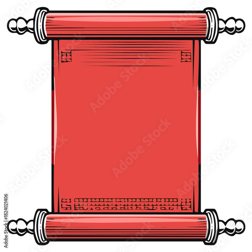Empty red scroll with ornate scroll ends and decorative border