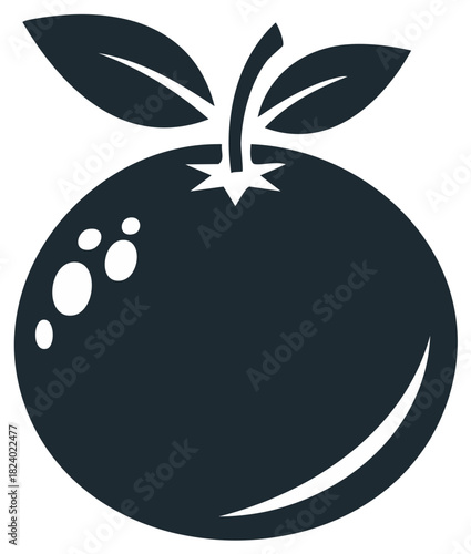 Stylized Orange Fruit Silhouette Graphic with Leaves and Pores Details