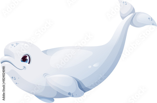 Cartoon funny beluga whale character. Ocean wildlife white whale funny cartoon character, oceanarium or zoo aquarium marine animal vector mascot. Underwater life big mammal cheerful isolated personage