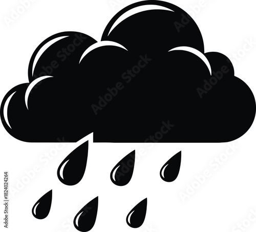 Simple and bold vector icon of a cloud with rain droplets, perfect for weather forecast themes.