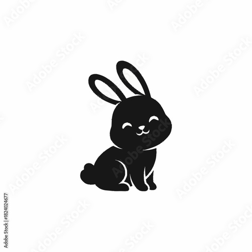 Cute Black Silhouette of a Baby Bunny Rabbit Sitting Happily.