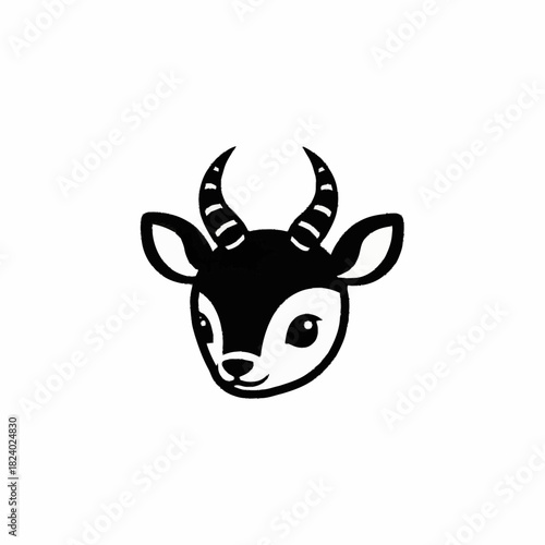 Cute Black and White Antelope Head Illustration.
