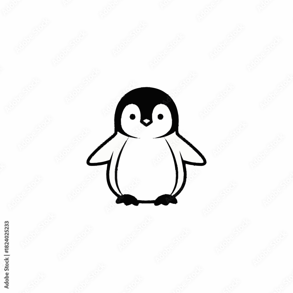 Obraz premium Adorable Cartoon Penguin Illustration with Simple Black and White Design.