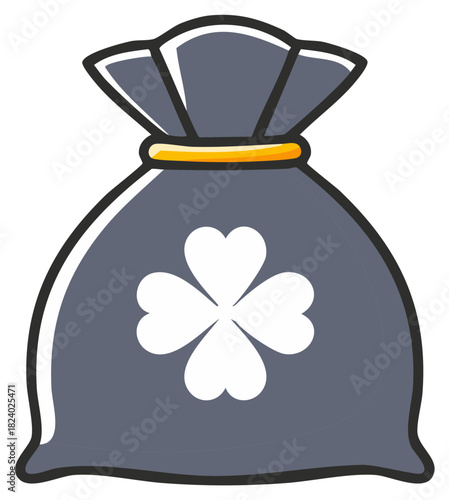 Stylized Bag with Four-Leaf Clover Illustration, Symbol of Luck and Prosperity, Isolated Vector
