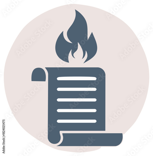 Icon of a flaming scroll or burning document, symbolizing urgent news, important information, or passionate content