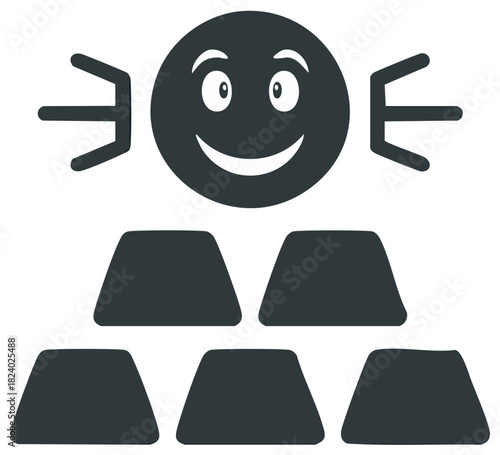 Happy Smiley Emoticon Over Stacked Bars Signifies Wealth and Prosperity