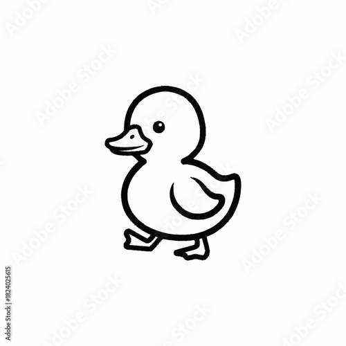 Cute cartoon duckling walking simple line art illustration.