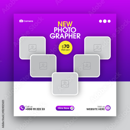 Photography social media post web banner design template